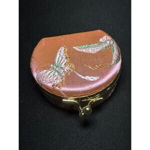 Vintage Silk Jewelry Box Kiss Closure with Mirror